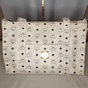 MCM Leather White Cream and Black Visetos Women's Tote Bag